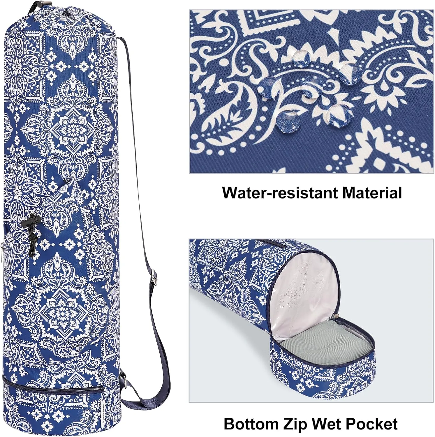 sportsnew Yoga Mat Bag with Water Bottle Pocket and Bottom Wet Pocket, Exercise Yoga Mat Carrier Multi-Functional Storage Bag, Patent pending