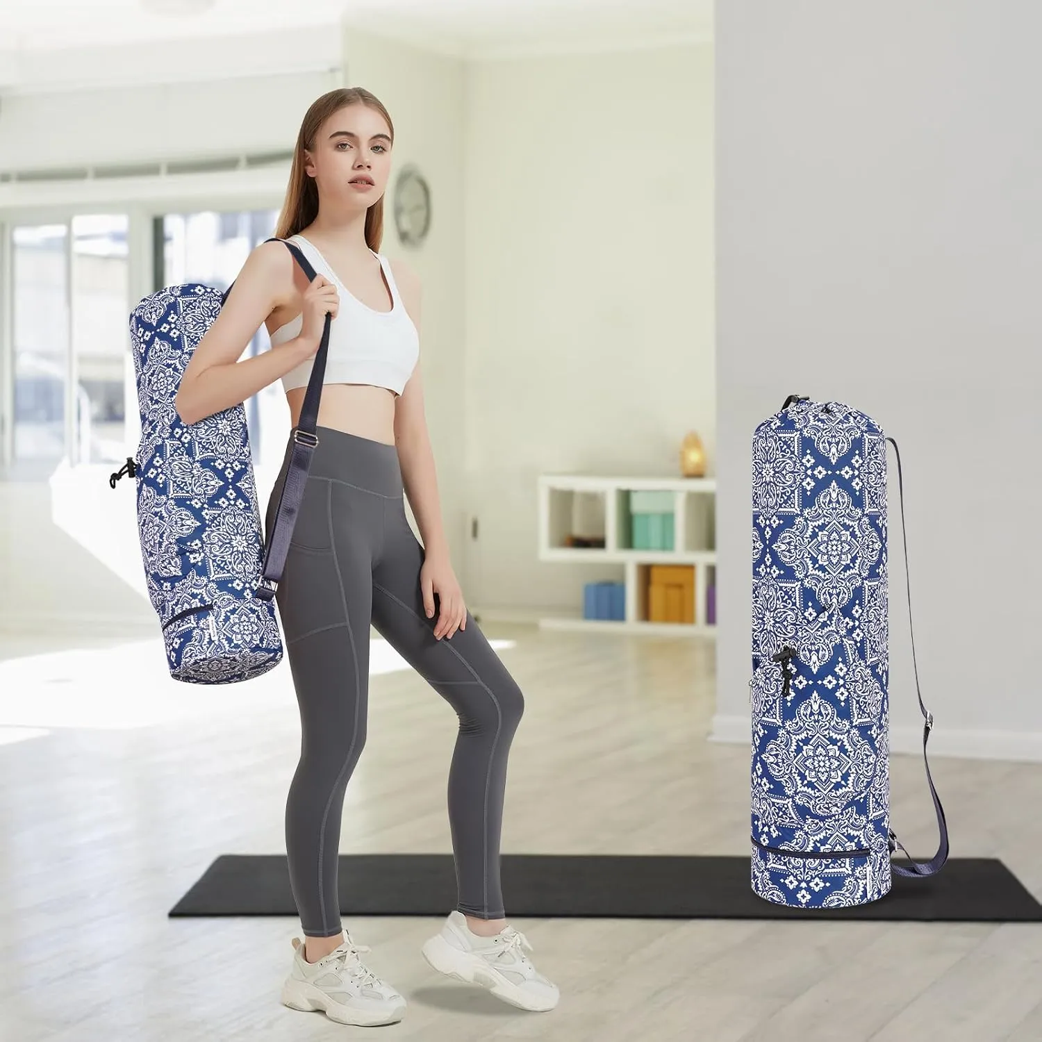 sportsnew Yoga Mat Bag with Water Bottle Pocket and Bottom Wet Pocket, Exercise Yoga Mat Carrier Multi-Functional Storage Bag, Patent pending