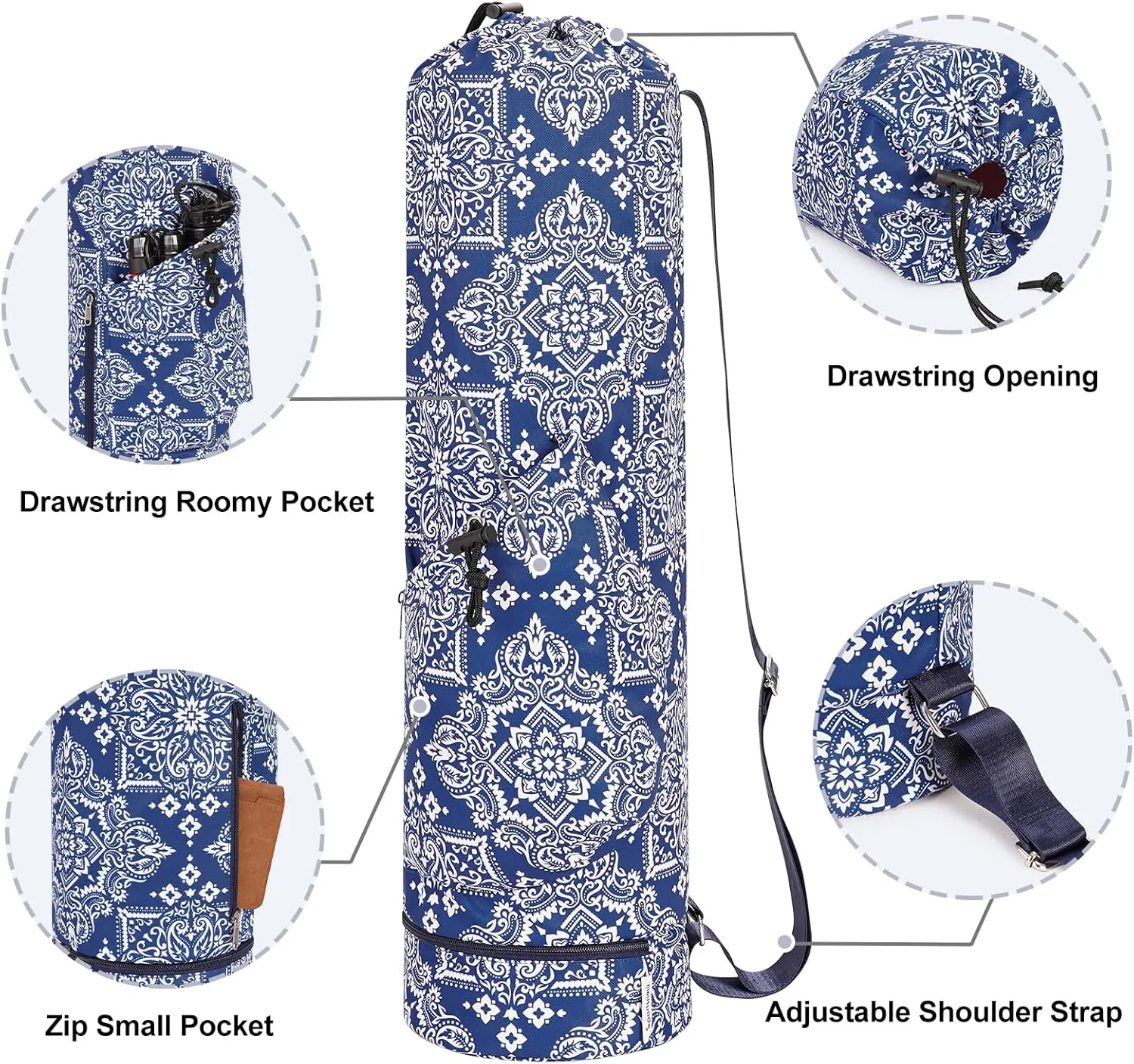 sportsnew Yoga Mat Bag with Water Bottle Pocket and Bottom Wet Pocket, Exercise Yoga Mat Carrier Multi-Functional Storage Bag, Patent pending