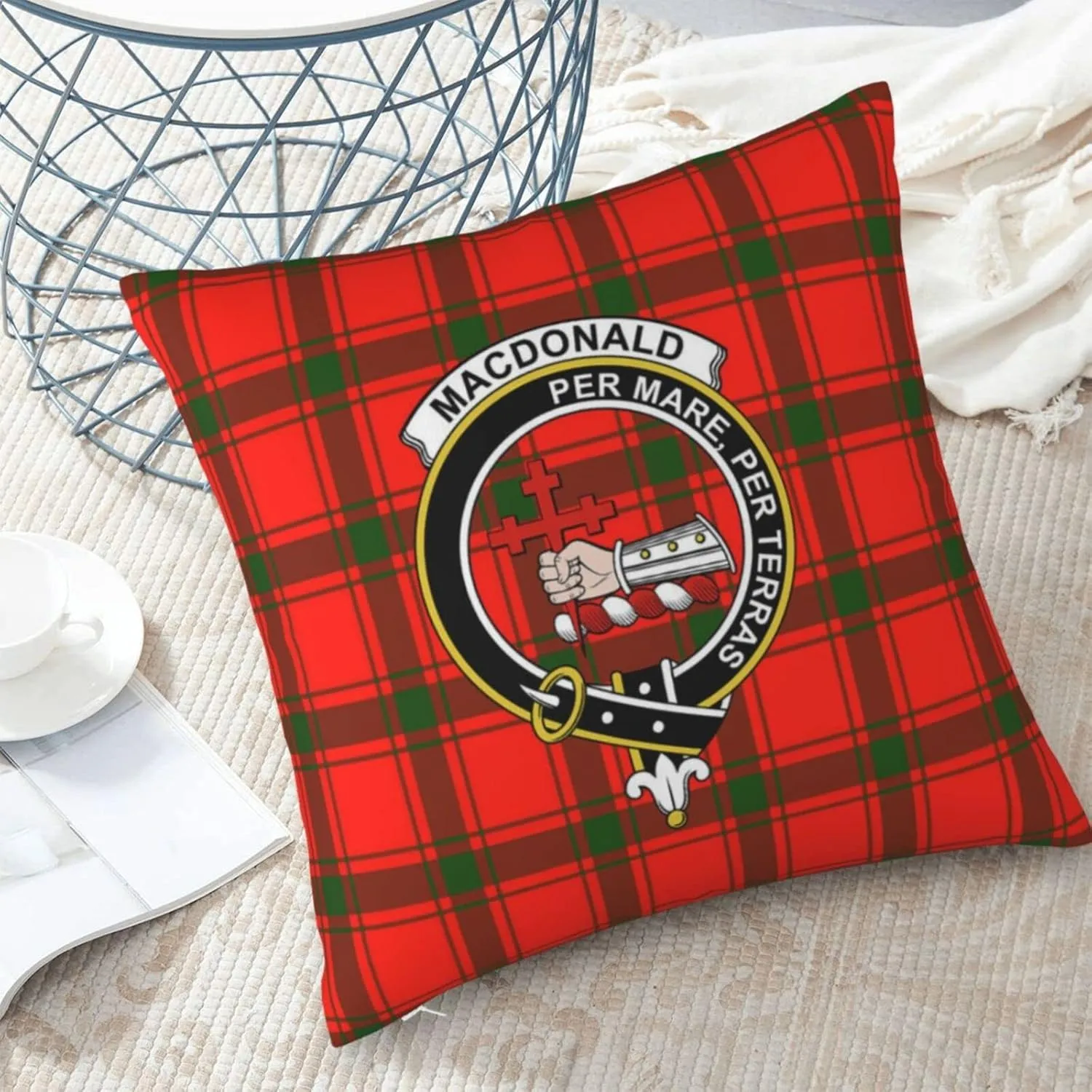 Square Throw Pillow Covers Macdonald of Sleat Tartan Clan Badge Cushion Case for Sofa Bedroom Car Decorative 18x18 Inch