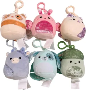 Squishmallows 2024 Velvet Squad Set of 6 Assorted 3.5" Mini Clip On Keychain Plush Doll