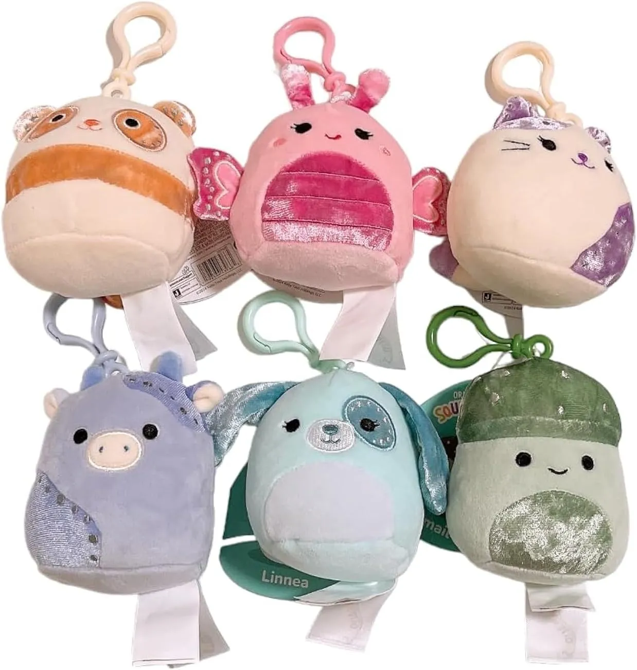 Squishmallows 2024 Velvet Squad Set of 6 Assorted 3.5" Mini Clip On Keychain Plush Doll
