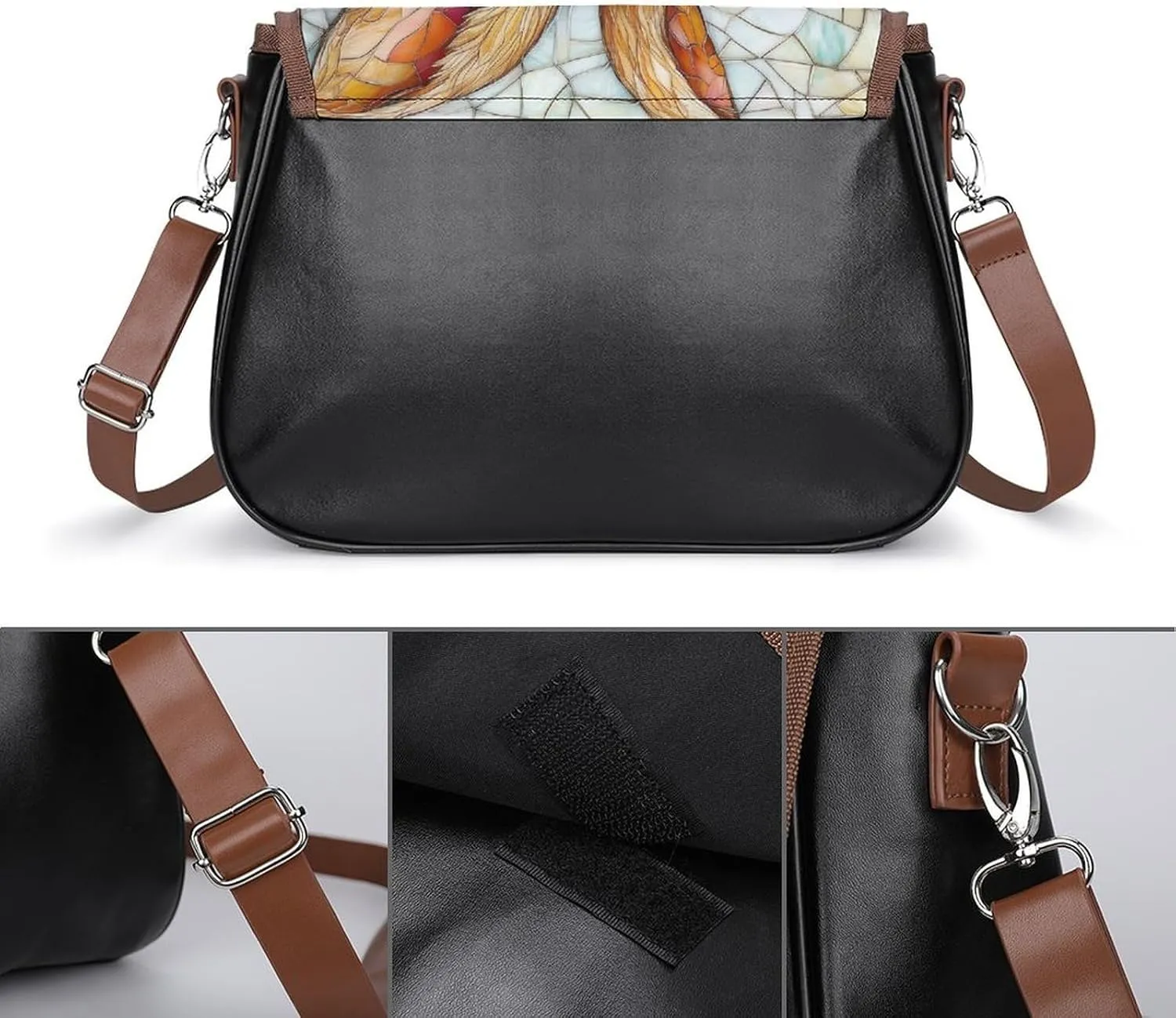 Stained Glass Bunny And Yellow Chick Crossbody Bag Leather Crossbody Bag