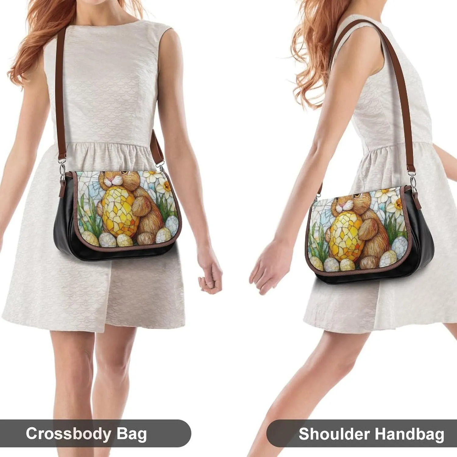 Stained Glass Bunny And Yellow Chick Crossbody Bag Leather Crossbody Bag