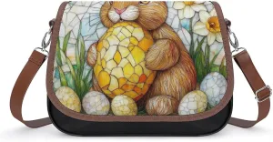 Stained Glass Bunny And Yellow Chick Crossbody Bag Leather Crossbody Bag