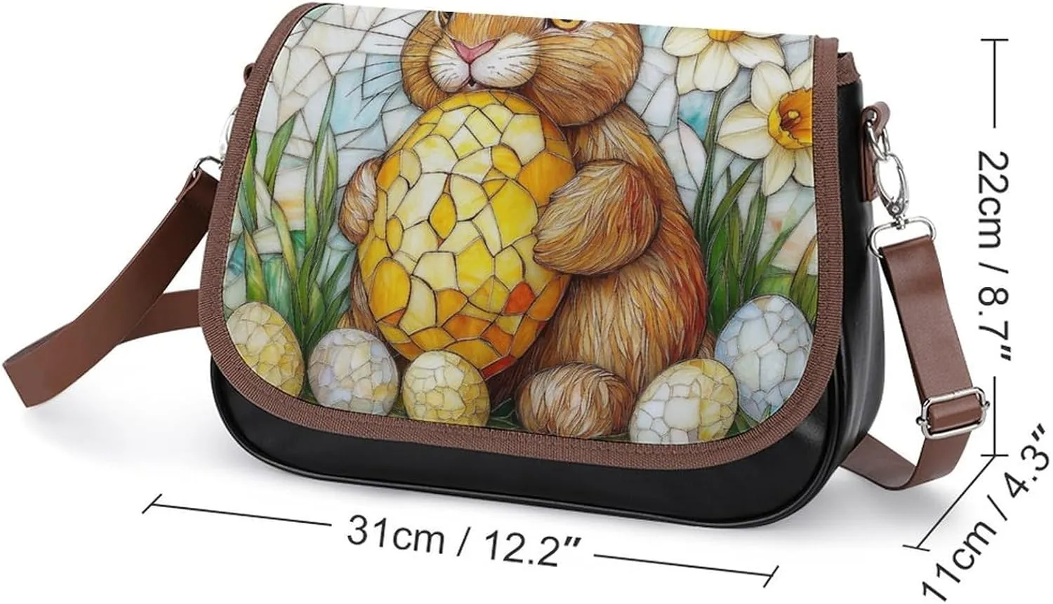 Stained Glass Bunny And Yellow Chick Crossbody Bag Leather Crossbody Bag