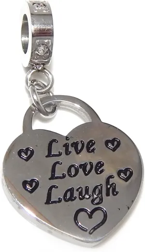 Stainless Steel Dangling "Live Love Laugh Heart" Charm Bead PS046