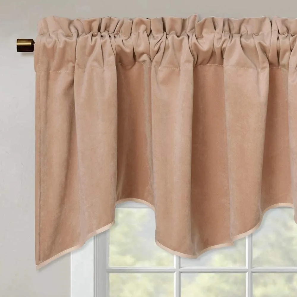StangH Blush Velvet Valance Curtains - Thermal Insulated Scalloped Rod Pocket Half Window Curtain Tiers Home Decor Wave Drapes for Nursery/Kids Room, Blush Beige, 52 by 18 Inches, 1 Panel