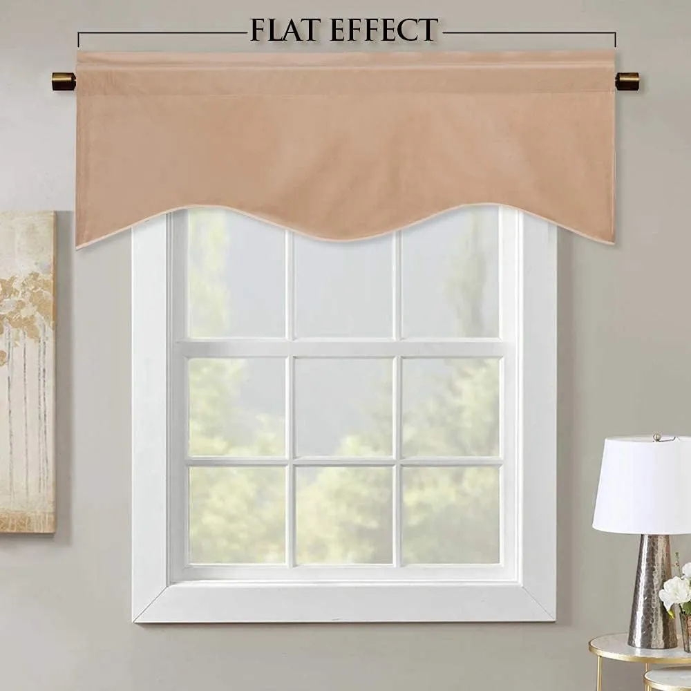 StangH Blush Velvet Valance Curtains - Thermal Insulated Scalloped Rod Pocket Half Window Curtain Tiers Home Decor Wave Drapes for Nursery/Kids Room, Blush Beige, 52 by 18 Inches, 1 Panel
