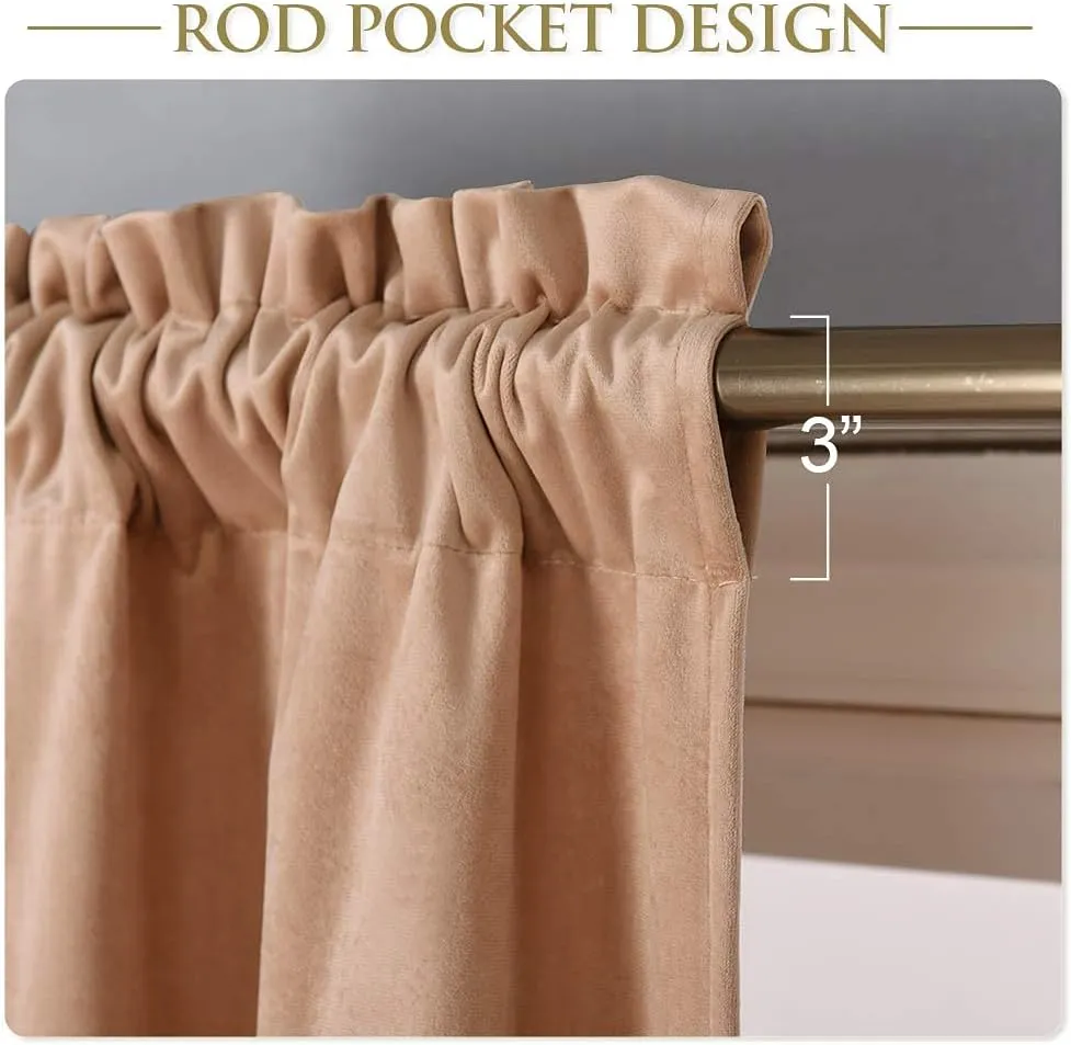 StangH Blush Velvet Valance Curtains - Thermal Insulated Scalloped Rod Pocket Half Window Curtain Tiers Home Decor Wave Drapes for Nursery/Kids Room, Blush Beige, 52 by 18 Inches, 1 Panel