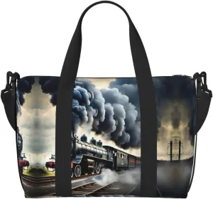 Steam Train Clouds print Crossbody Shoulder Bag Large Weekender Overnight Hand Bag Shopping Work Handbag