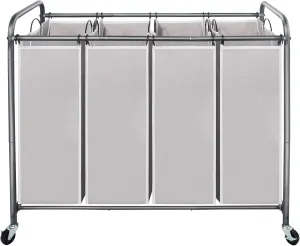 STO STO Laundry Sorter 4 Section, 4 Bag Laundry Hamper, Rolling Laundry Cart, Laundry Basket with Heavy Duty Lockable Wheels and Removable Bag for Clothes Storage, Gray