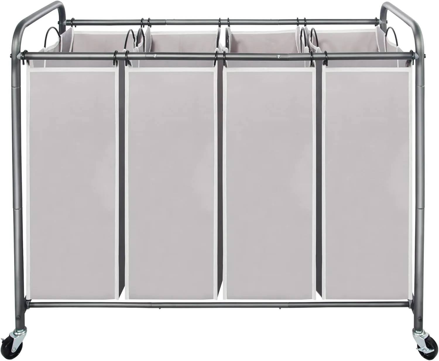 STO STO Laundry Sorter 4 Section, 4 Bag Laundry Hamper, Rolling Laundry Cart, Laundry Basket with Heavy Duty Lockable Wheels and Removable Bag for Clothes Storage, Gray