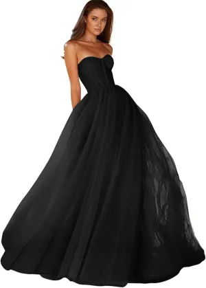 Strapless Tulle Prom Dress Sweetheart Ball Gowns for Women Formal Evening Party Dress