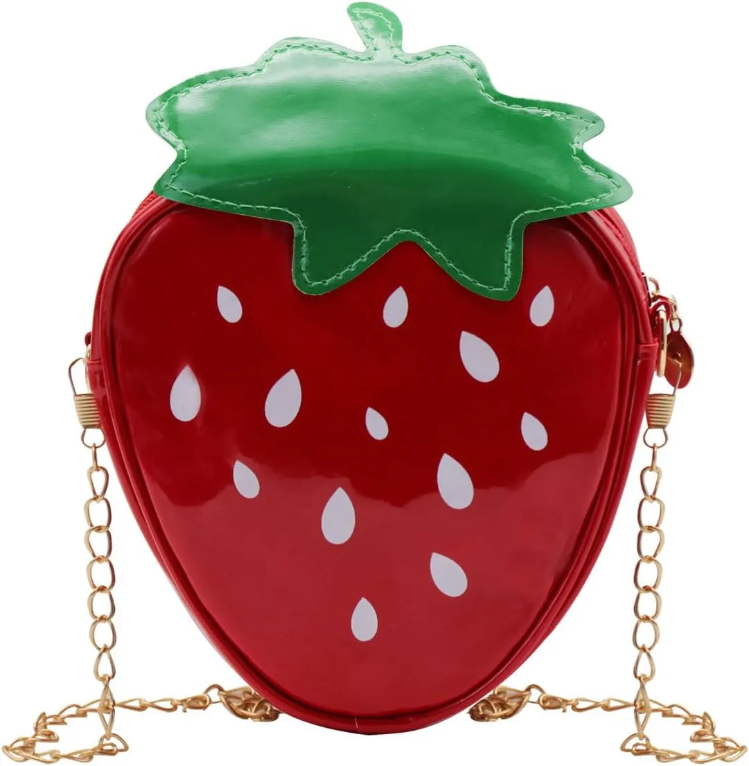 Strawberry Purse for Women and Girls, Soft Strawberry Crossbody Bag with Chain Strap, Strawberry Bag Novelty Purse