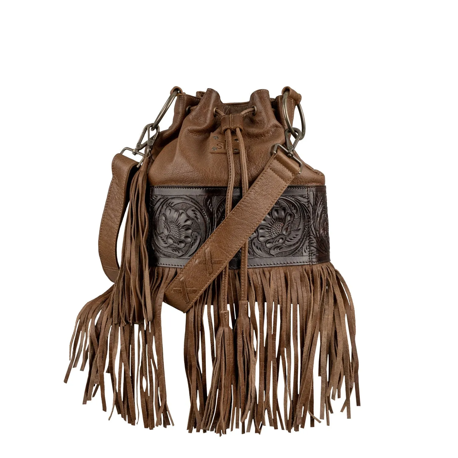 STS Ranchwear Womens Boho Cowgirl Brown/Tan Leather Bucket Bag