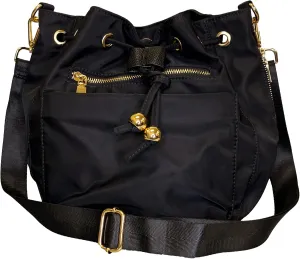 Stylish Premium Nylon Bucket Bag with 7 Zipper Pockets - Premium Drawstring Bucket Bag Purse for Women