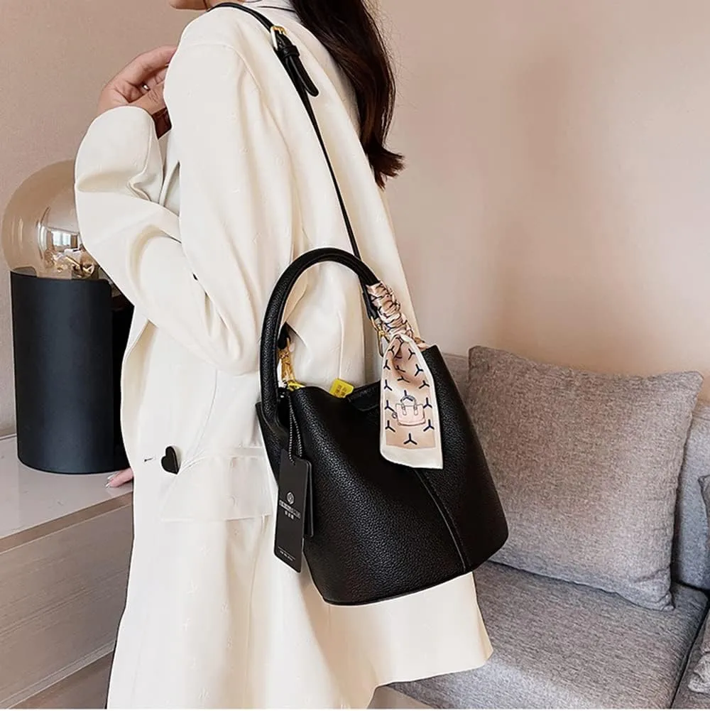 Stylish Soft Leather Crossbody Bucket Bag for Women - Versatile Handbag with Clutch and Top Handle
