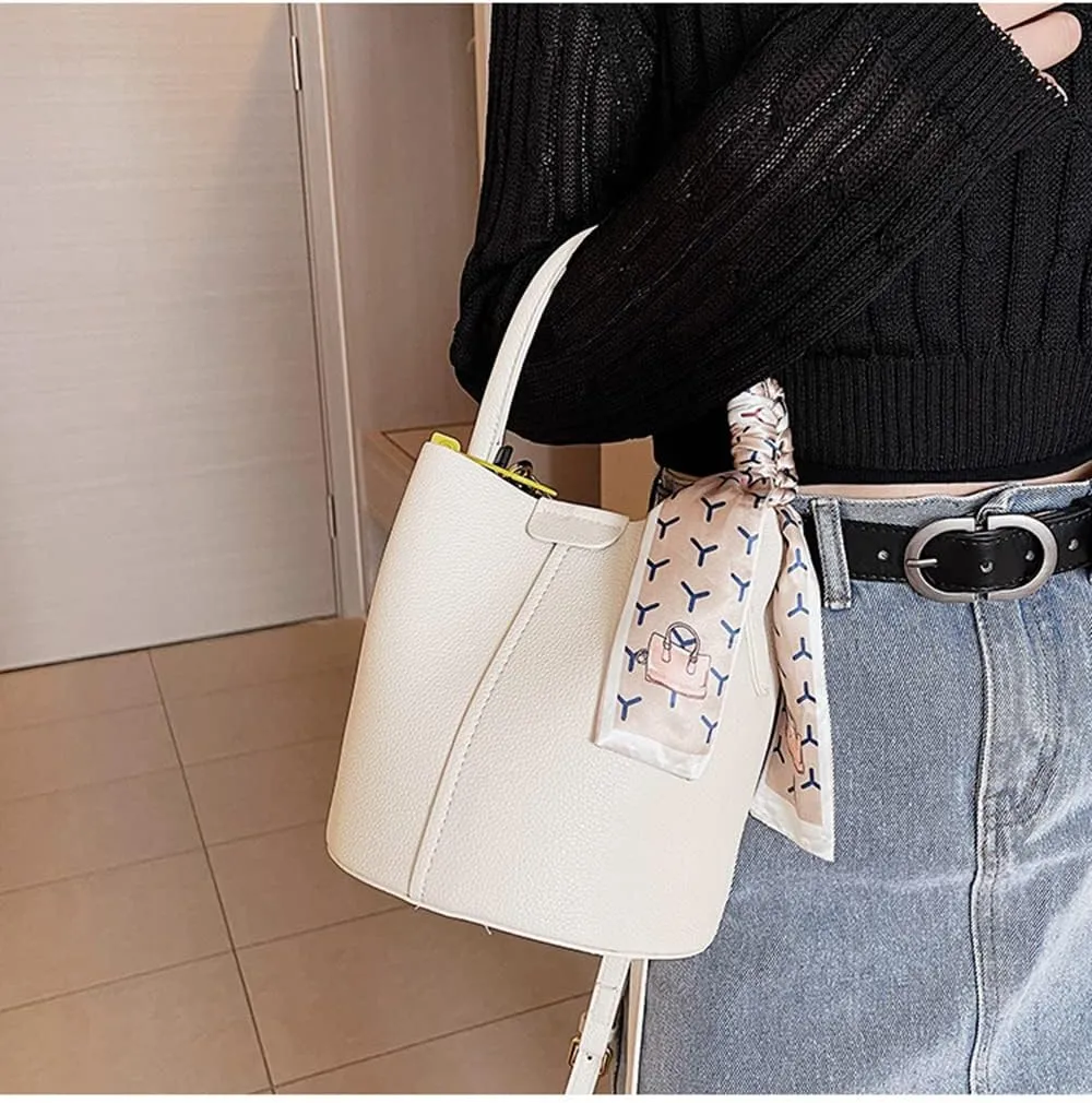 Stylish Soft Leather Crossbody Bucket Bag for Women - Versatile Handbag with Clutch and Top Handle