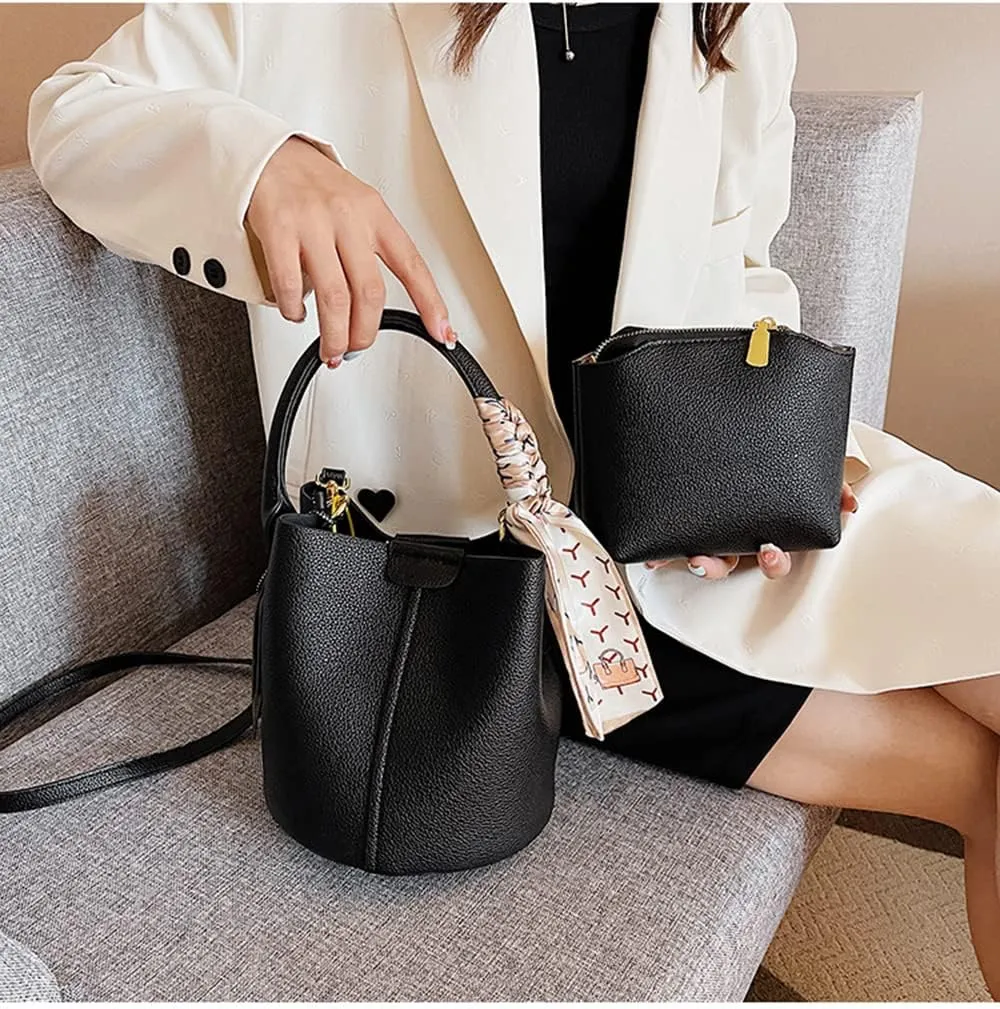 Stylish Soft Leather Crossbody Bucket Bag for Women - Versatile Handbag with Clutch and Top Handle