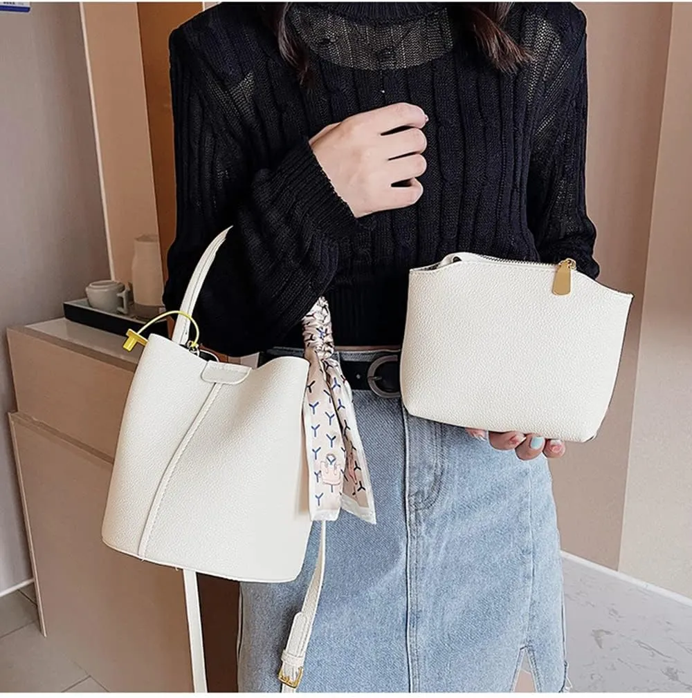 Stylish Soft Leather Crossbody Bucket Bag for Women - Versatile Handbag with Clutch and Top Handle