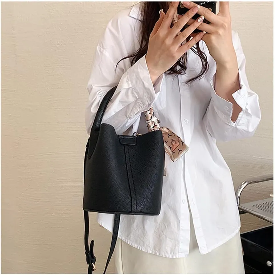 Stylish Soft Leather Crossbody Bucket Bag for Women - Versatile Handbag with Clutch and Top Handle
