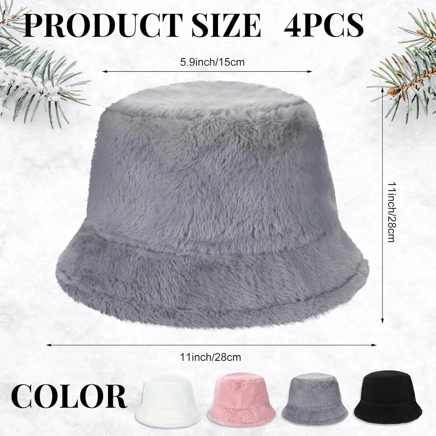 Suhine 4 Pcs Winter Bucket Hat Furry Faux Fur Fisherman Hat Fluffy Fuzzy Warm Women Hats with Brim Plush for Women Teens