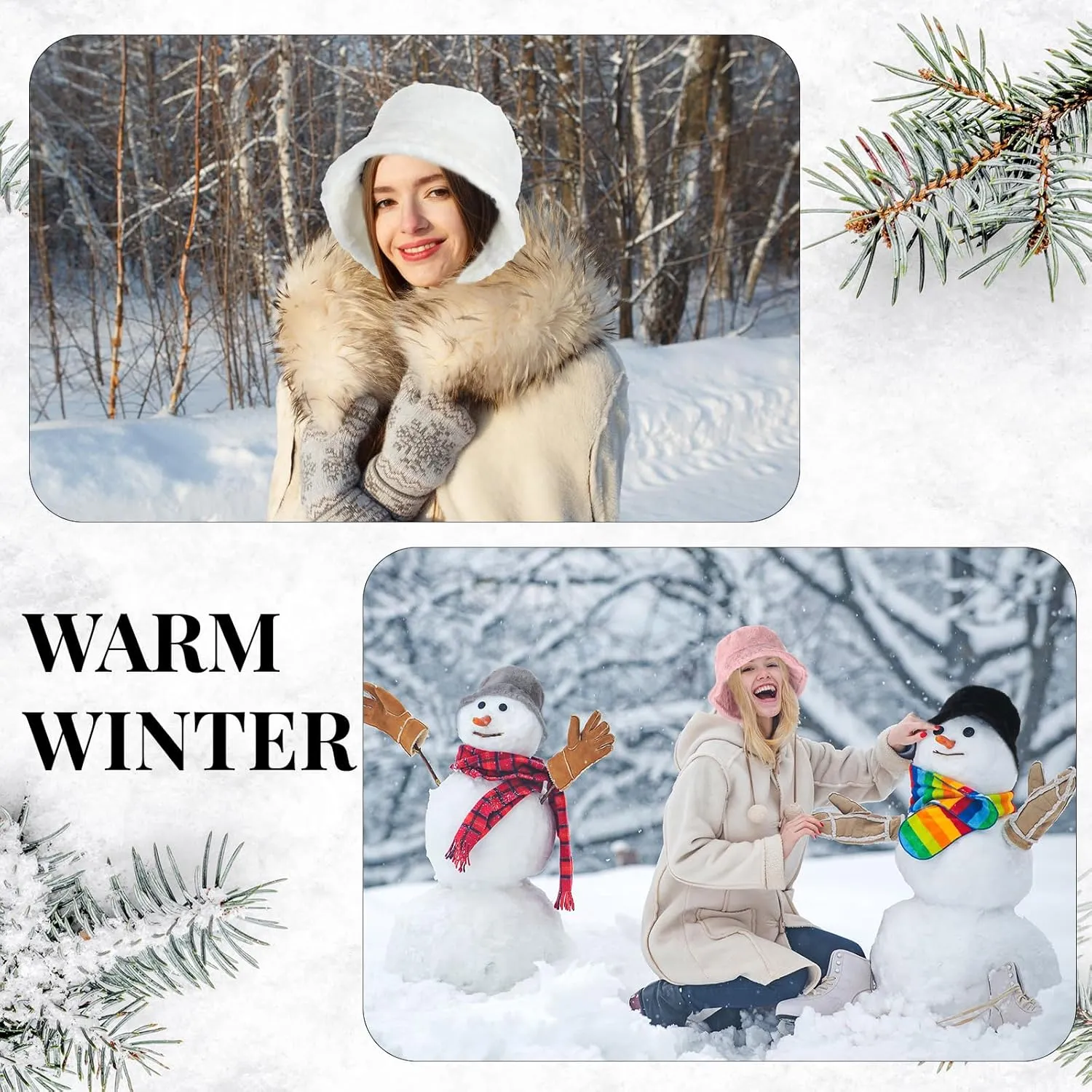 Suhine 4 Pcs Winter Bucket Hat Furry Faux Fur Fisherman Hat Fluffy Fuzzy Warm Women Hats with Brim Plush for Women Teens