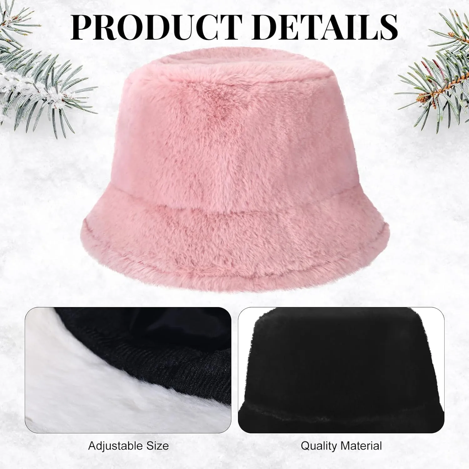Suhine 4 Pcs Winter Bucket Hat Furry Faux Fur Fisherman Hat Fluffy Fuzzy Warm Women Hats with Brim Plush for Women Teens