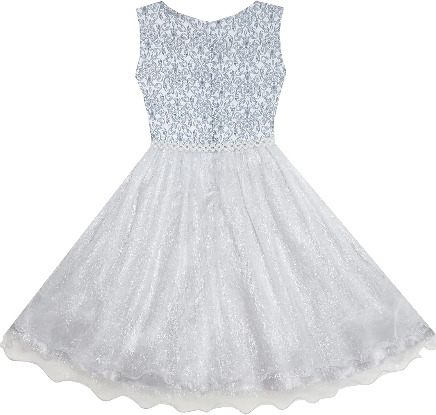Sunny Fashion Flower Girls Dress Lace Pearl Flowers Pageant Wedding Tulle
