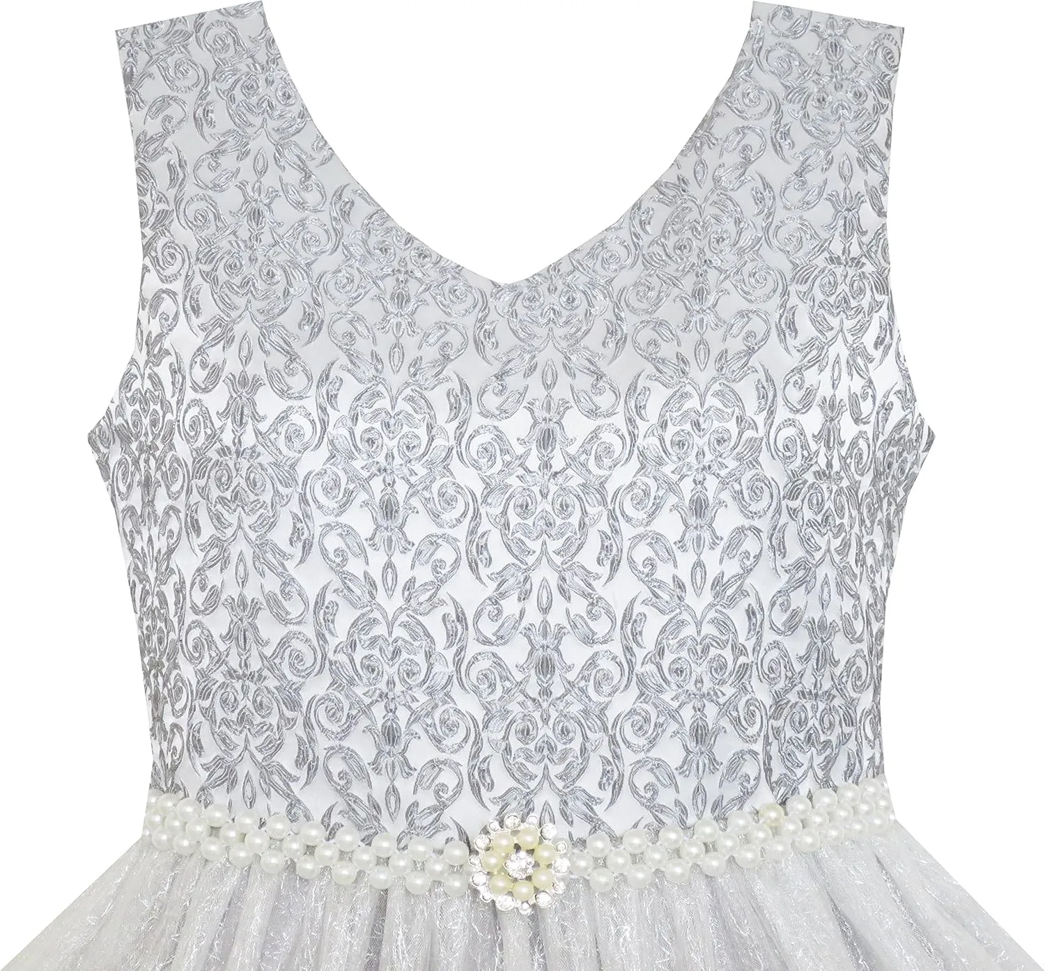 Sunny Fashion Flower Girls Dress Lace Pearl Flowers Pageant Wedding Tulle
