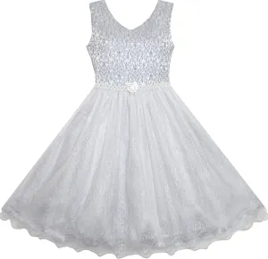 Sunny Fashion Flower Girls Dress Lace Pearl Flowers Pageant Wedding Tulle