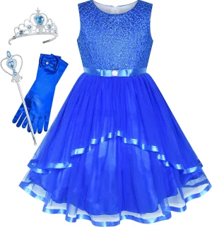 Sunny Fashion Flower Girls Dress Off-White Princess Crown Dress Up Party