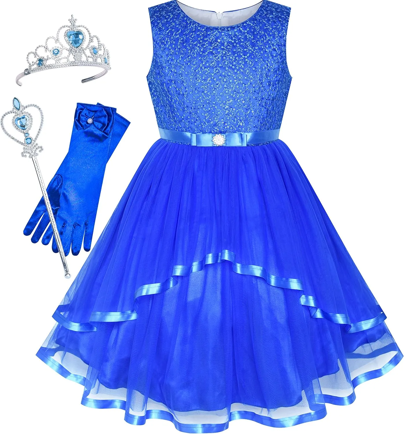 Sunny Fashion Flower Girls Dress Off-White Princess Crown Dress Up Party