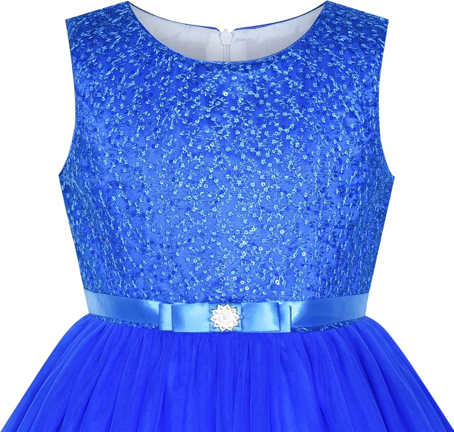 Sunny Fashion Flower Girls Dress Off-White Princess Crown Dress Up Party
