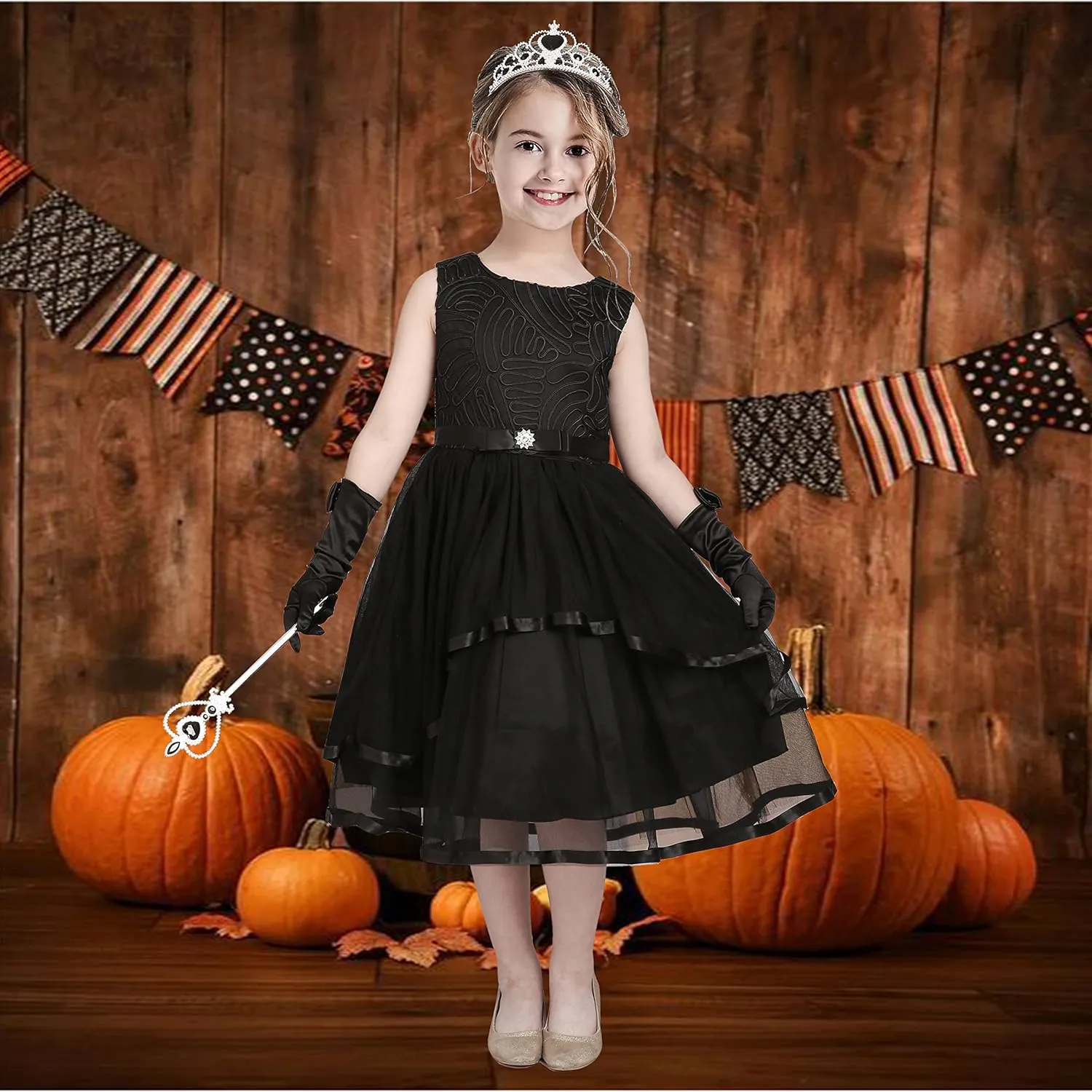 Sunny Fashion Flower Girls Dress Off-White Princess Crown Dress Up Party