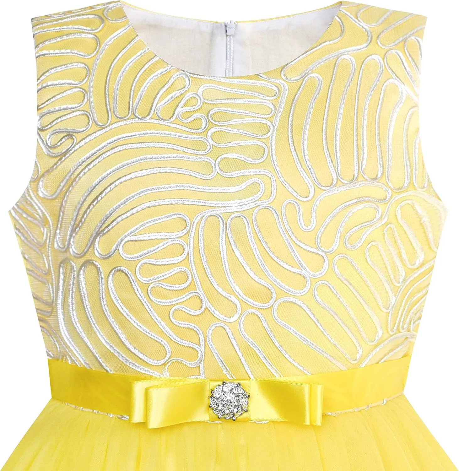 Sunny Fashion Flower Girls Dress Off-White Princess Crown Dress Up Party