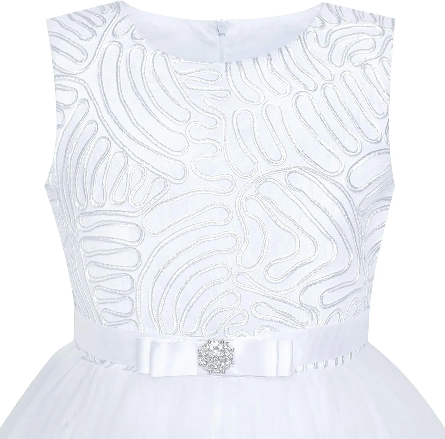 Sunny Fashion Flower Girls Dress Off-White Princess Crown Dress Up Party