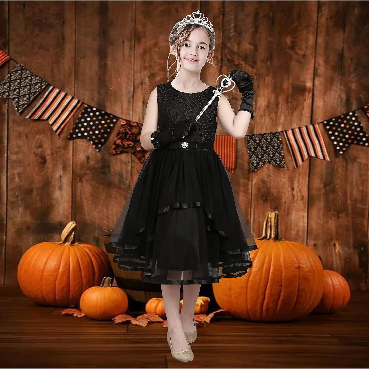 Sunny Fashion Flower Girls Dress Off-White Princess Crown Dress Up Party