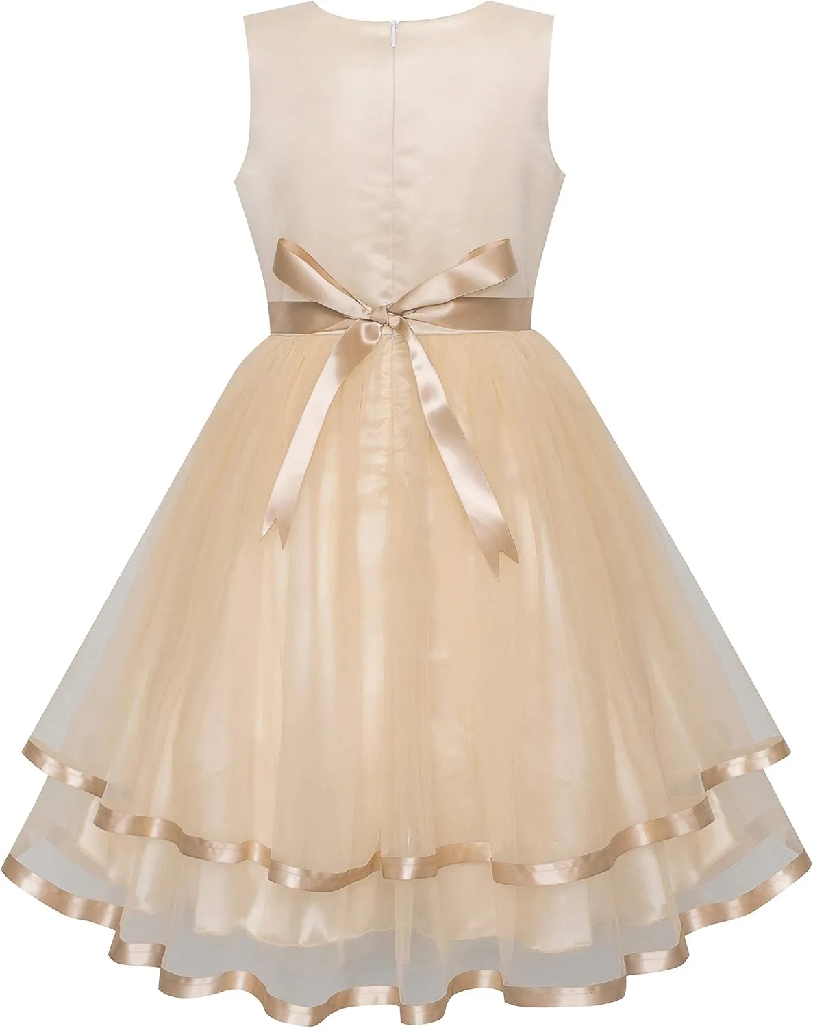Sunny Fashion Flower Girls Dress Off-White Princess Crown Dress Up Party