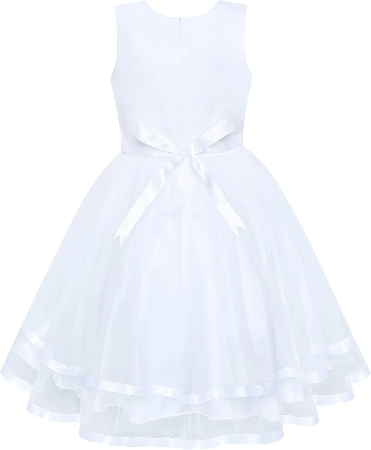 Sunny Fashion Flower Girls Dress Off-White Princess Crown Dress Up Party