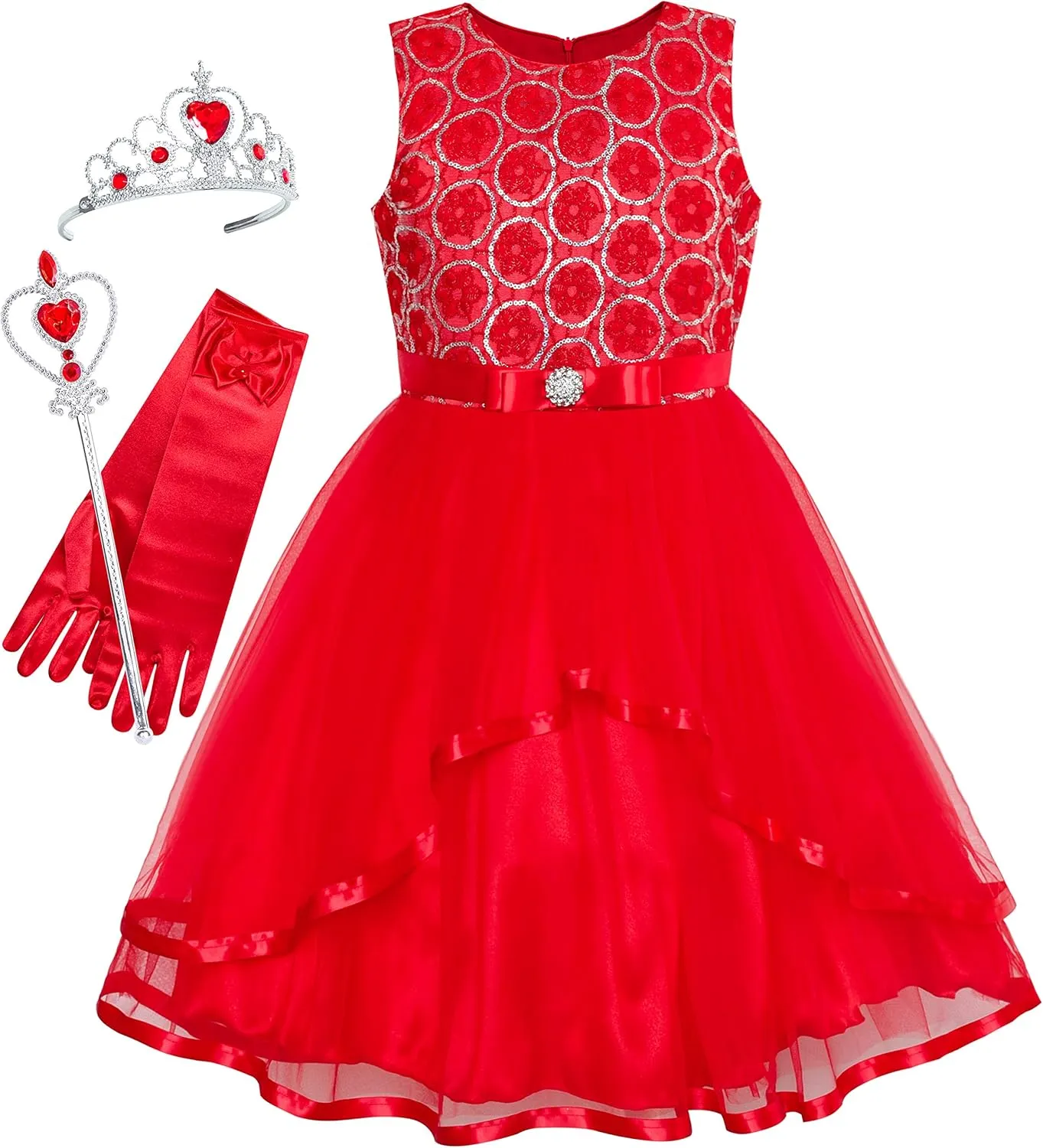 Sunny Fashion Flower Girls Dress Off-White Princess Crown Dress Up Party