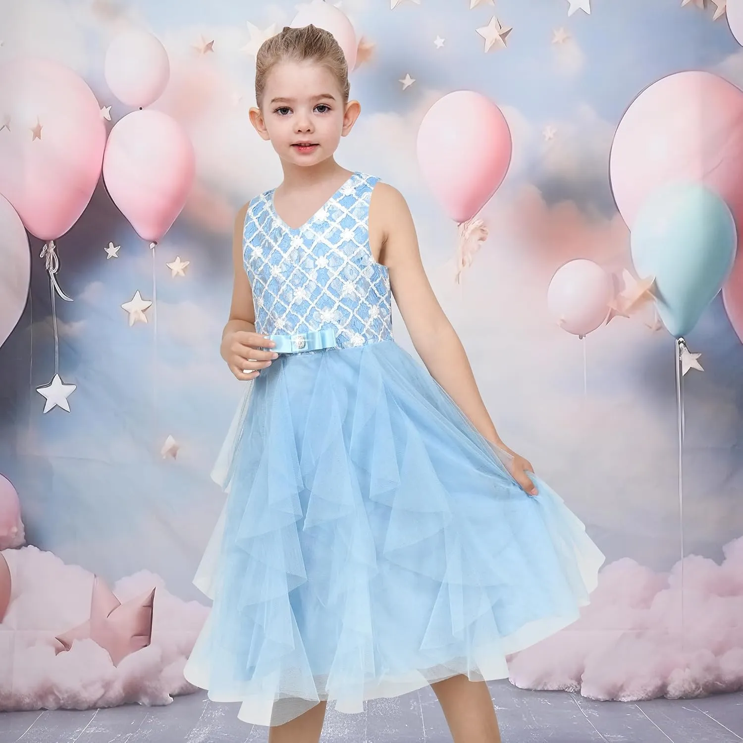 Sunny Fashion Flower Girls Dress Purple Tiered Skirt Bridesmaid Wedding