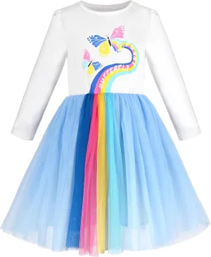 Sunny Fashion Girls Dress Beige Cream Sequin Heart Butterfly Tulle Skirt Long Sleeve