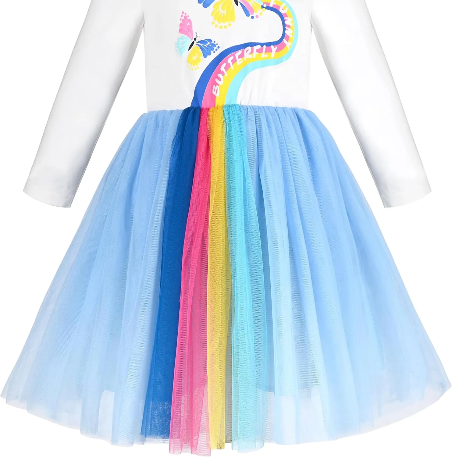 Sunny Fashion Girls Dress Beige Cream Sequin Heart Butterfly Tulle Skirt Long Sleeve