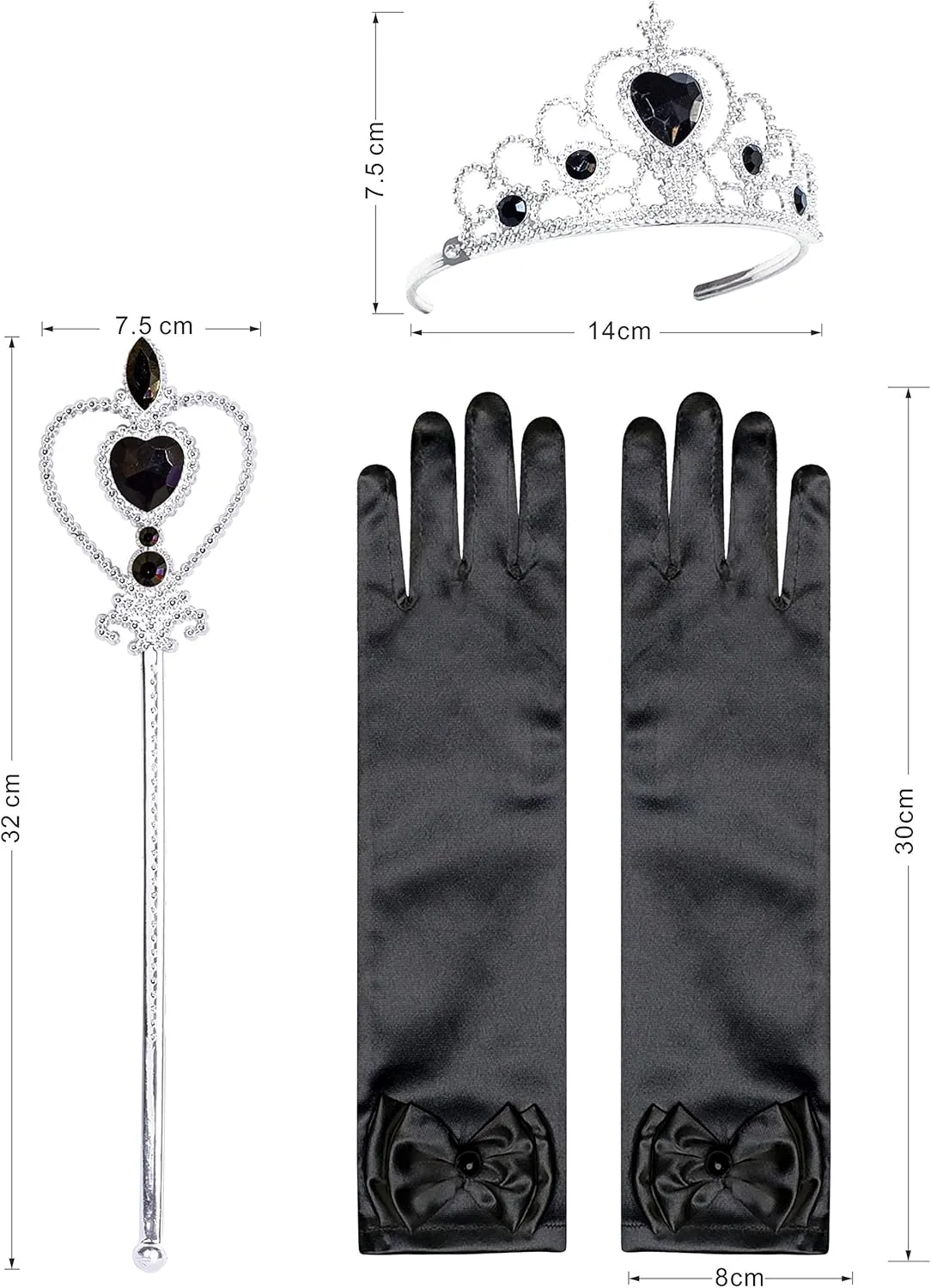 Sunny Fashion Girls Dress Black Hi-Low Magic Wand Princess Crown Dress Up
