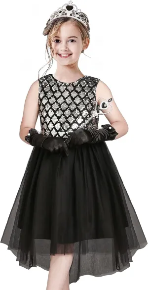 Sunny Fashion Girls Dress Black Hi-Low Magic Wand Princess Crown Dress Up