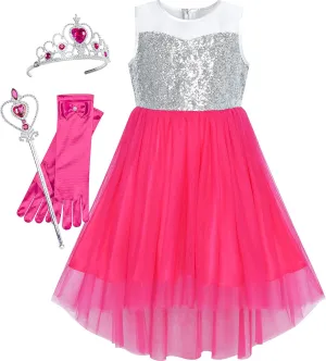 Sunny Fashion Girls Dress Black Hi-Low Magic Wand Princess Crown Dress Up