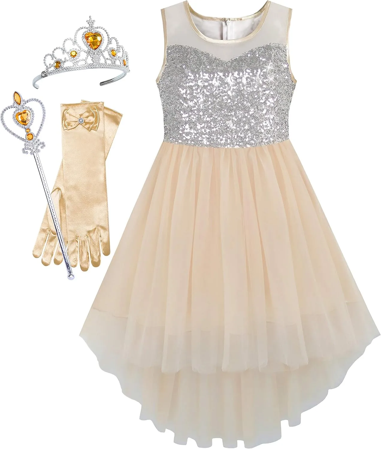 Sunny Fashion Girls Dress Black Hi-Low Magic Wand Princess Crown Dress Up