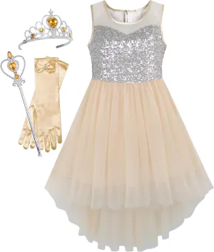 Sunny Fashion Girls Dress Black Hi-Low Magic Wand Princess Crown Dress Up